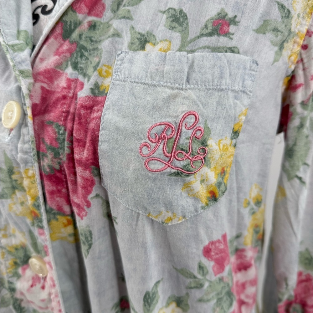 Lauren Ralph Lauren Floral Embroidered Soft Cotton Rayon Button-Up Nightshirt - Picture 3 of 16